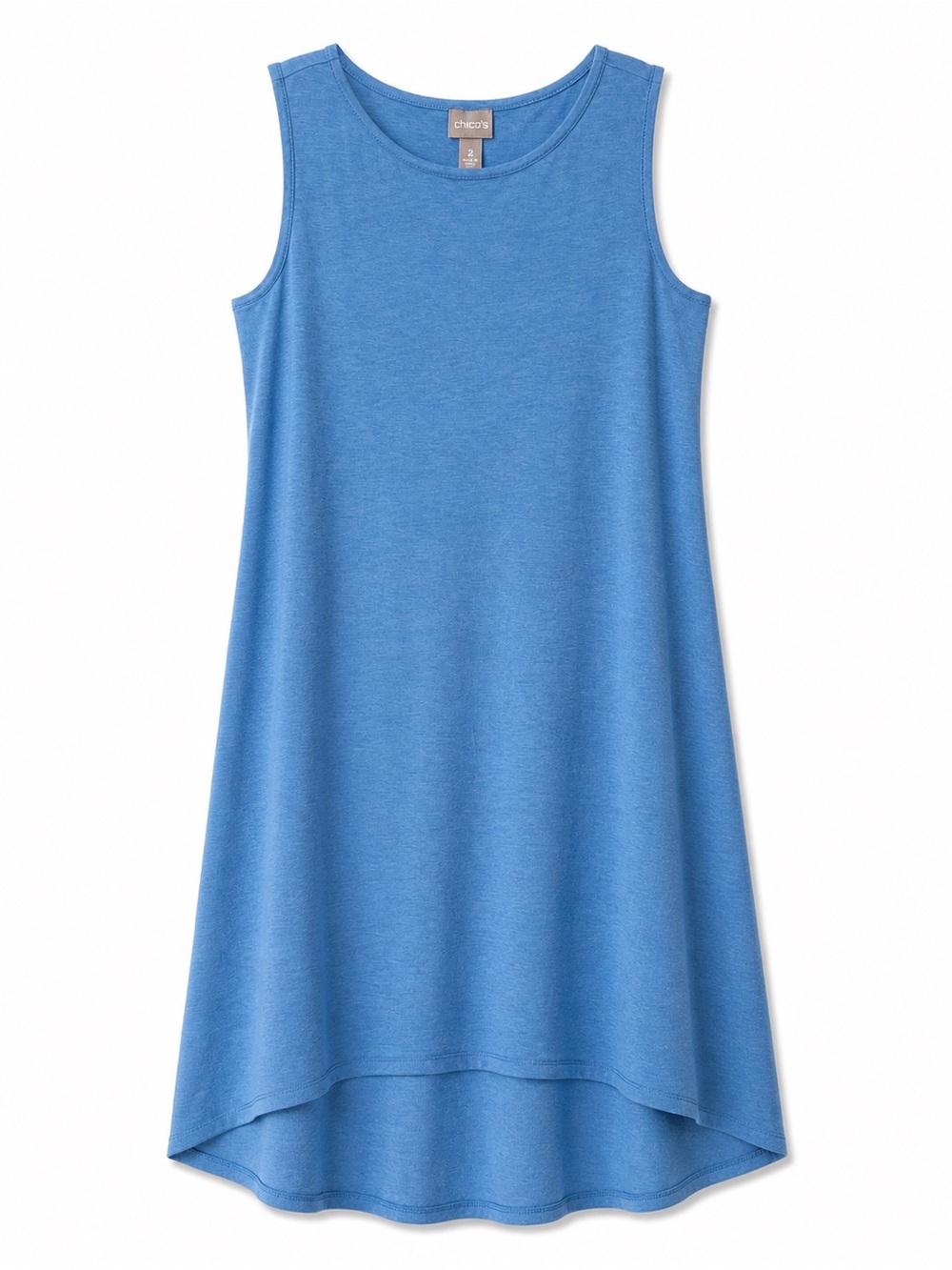 Chico’s Blue Sleeveless Knit Dress Size 2 Midi Knee Length Soft Stretch